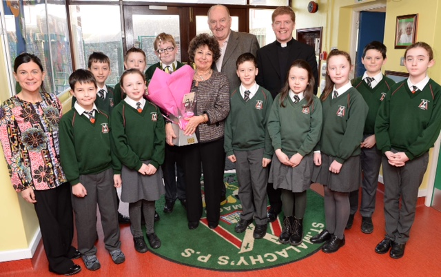 Ingrid and George Hook visit St. Malachy's Primary School